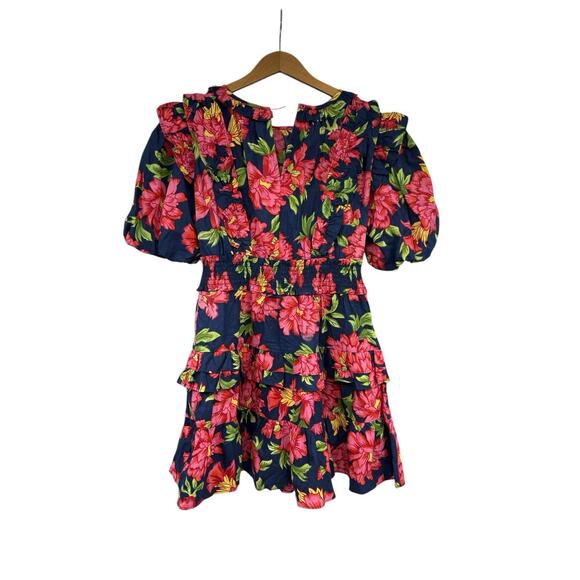 Walter Baker Ciara Floral Puff Sleeve Cotton Minidress Blue Pink M READ - Picture 6 of 10